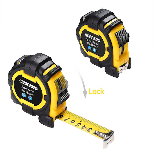 Monzana Tape Measure 3m Length 16mm Width Locking Function