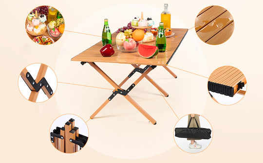 Table Steel for Camping Foldable 120x90x45cm Brown