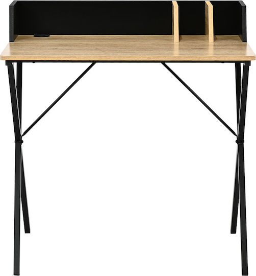 Professional Office Zervan Wooden Oak-black with Metal Legs 80x50x84cm