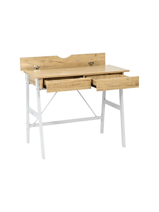 Birou Profesional Lione Din Lemn Stejar Alb Cu Picioare Metalice 90x50x75cm