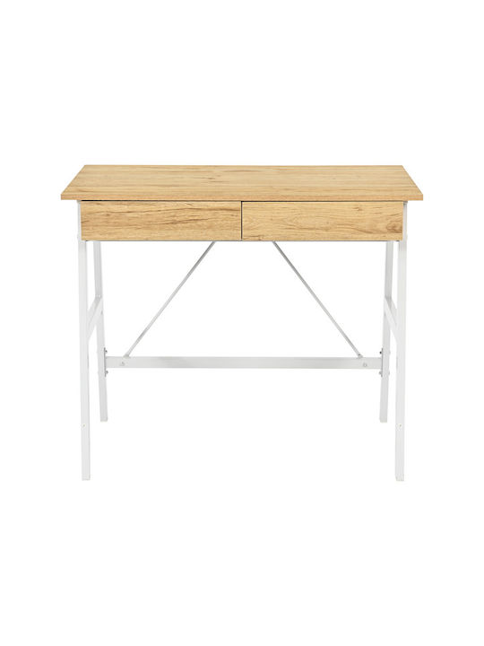 Birou Profesional Lione Din Lemn Stejar Alb Cu Picioare Metalice 90x50x75cm