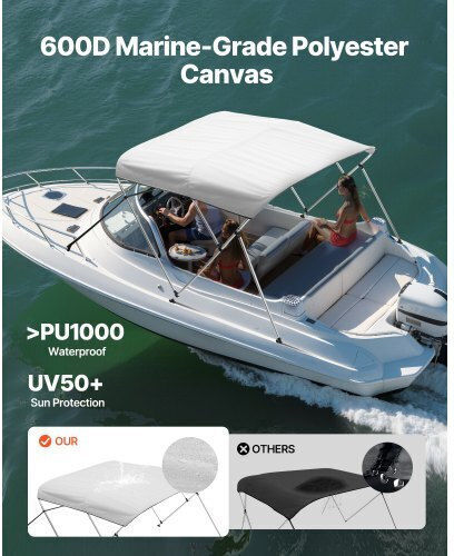 Vevor 3 Bimini Top Bootsverdeck 72" L x 73"-78" B x 46" H Verdeckzelt Hellgrau