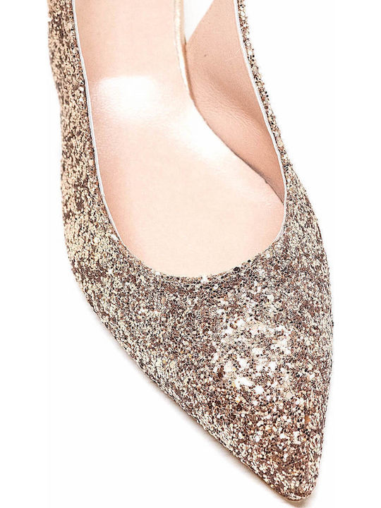 Leather Pointed Toe Gold Medium Heels