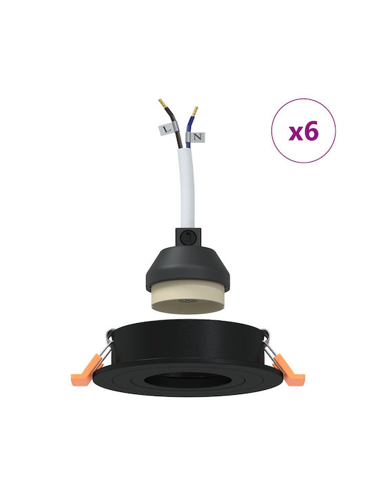 vidaXL Round Metallic Ceiling Spot with Built-in LED and Warm White Light Black 91x91cm 6pcs