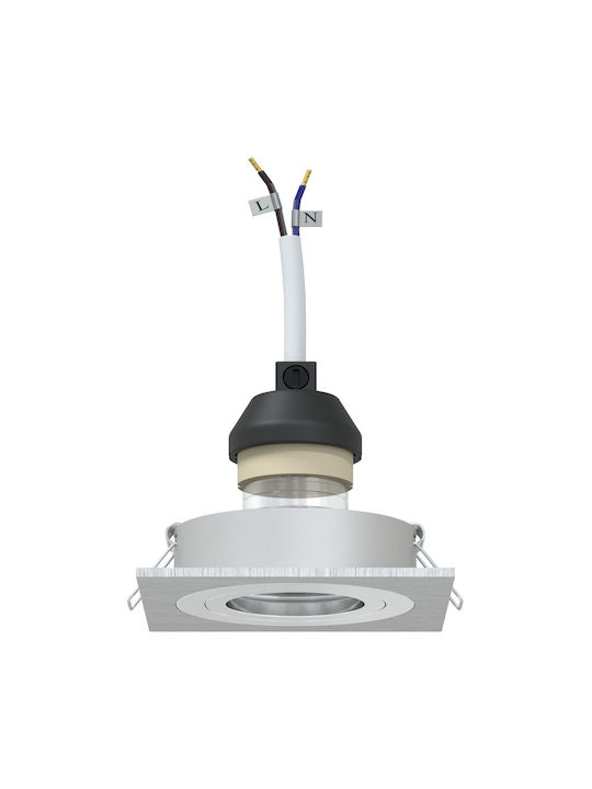 vidaXL Square Metallic Ceiling Spot with Built-in LED and Warm White Light Silver 9.1x9.1cm