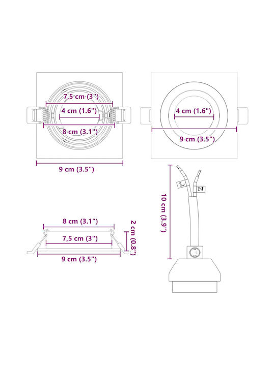 vidaXL Square Metallic Ceiling Spot with Built-in LED and Warm White Light Black 9.1x9.1cm 6pcs