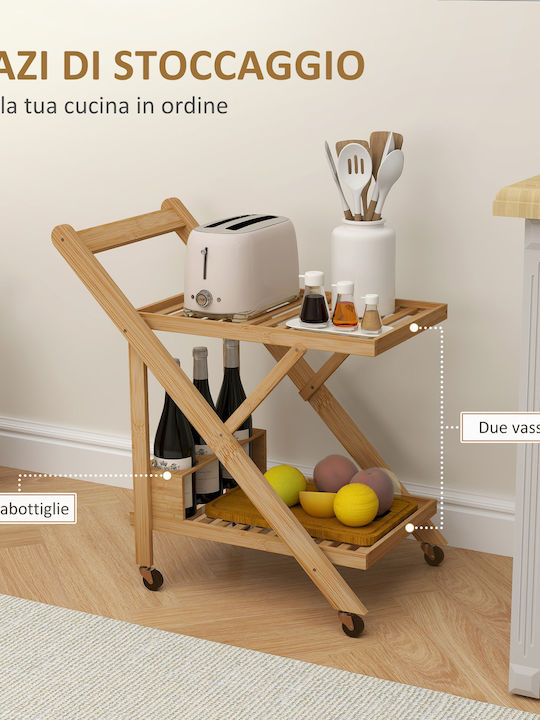 HomCom Raft De Vinuri Din Lemn Cu Roți Maro