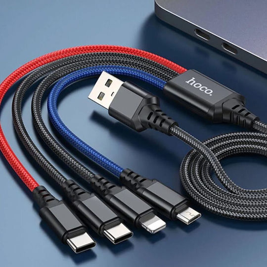 Hoco Braided USB to Type-C / Lightning / micro USB Cable 2A Μαύρο 1m (111445)