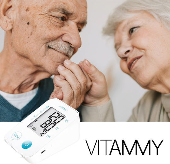 Vitammy Next Basic Tensiometru Electronic de Braț Port USB Măsurare în Timpul Umflării Manșetei Detectare Aritmie Detectare Mișcare Corporală Memorie 2 Utilizatori Dimensiune Manșetă 22-40 Cm Alb