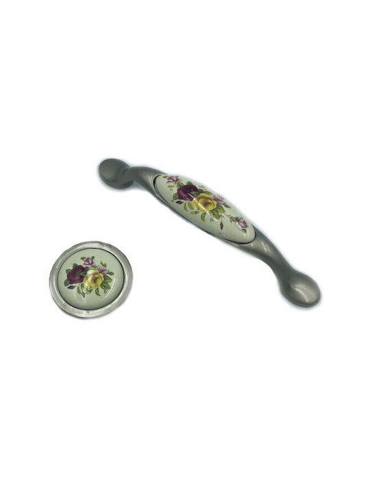 Porzellangriff Gelbe Rosa Blume Finetto Art.013v 96mm Silber 256-013vgelb Rosa