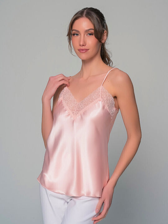 Milena by Paris Καλοκαιρινή Γυναικεία Σατέν Μπλούζα Πιτζάμας Σομόν