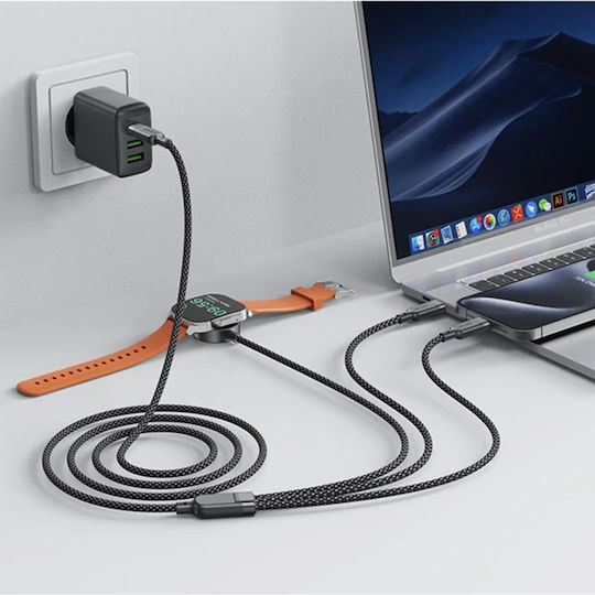 Acefast Braided Cablu USB la Type-C / Lightning cu mai multe porturi 5A Negru 1.2m (C6-11)