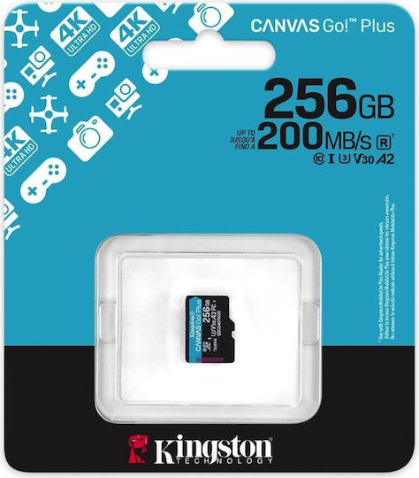 Kingston Canvas Go Plus microSDXC 256GB U3 V30 A2 UHS-I 200MB/s с адаптер