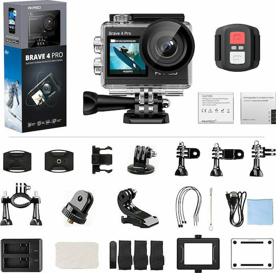 Akaso Brave 4 Pro Action Camera 4K Ultra HD Υποβρύχια With 2 Batteries με Οθόνη Αφής 2" και Wi-Fi Μαύρη