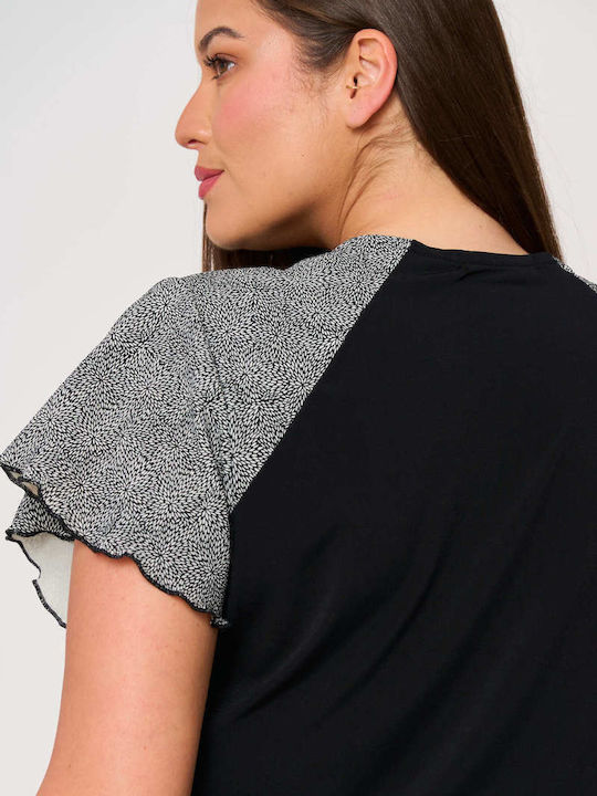 Damen Bluse Kurzärmelig Black and White