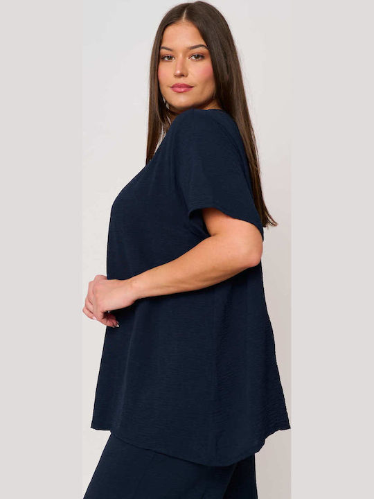 Women's Blouse Short Sleeve Blue