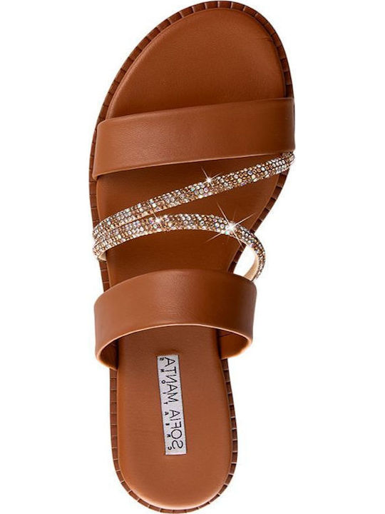 Leder Flache Sandalen für Damen in Tabac Braun Farbe