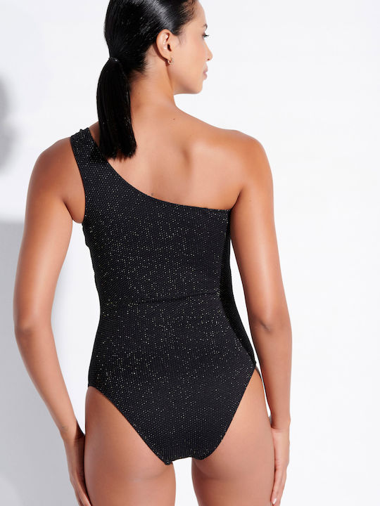 One Piece Swimsuit with One Shoulder Black