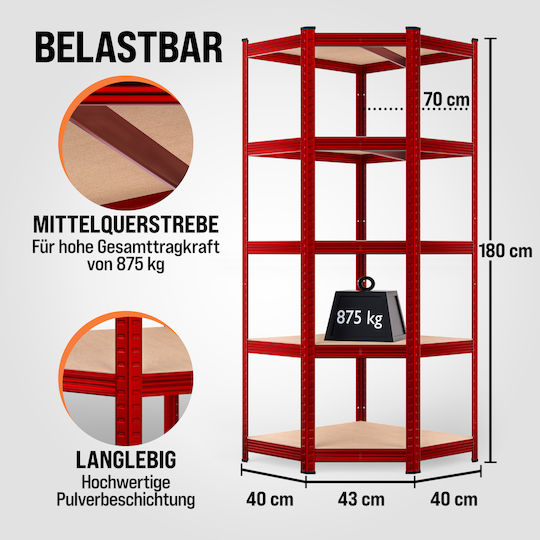 Monzana Raft Colț Dexion Galvanizat 70x40x180cm Cu 5 Rafturi Rezistență Totală 875kg