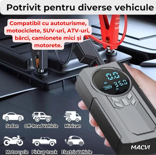 Macvi 4 In 1 Inflatable Pump Car Tires Portable Electric Compressor Jump Starter Emergency Battery Multifunctional