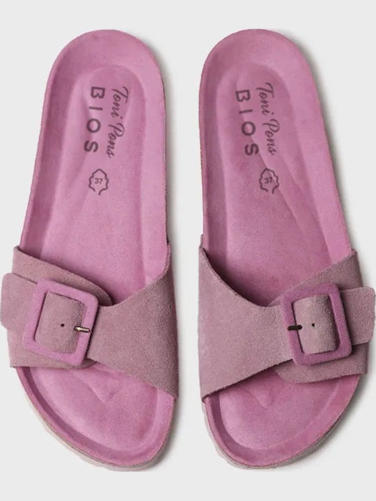 Leder Flache Sandalen für Damen Anatomisch in Lila Farbe