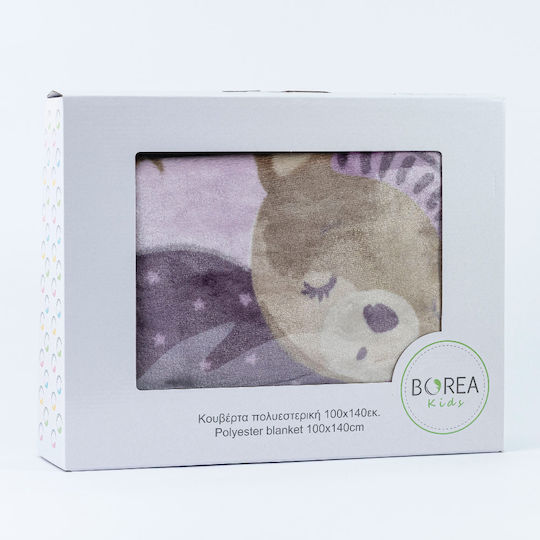 Borea Одеяло Детско легло Sleeping Bear Велур Лилав Purple 100x140см.