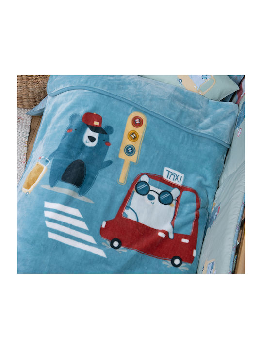 Nef-Nef Homeware Blanket Cot Traffic Velvet Turquoise Traffic 100x140cm