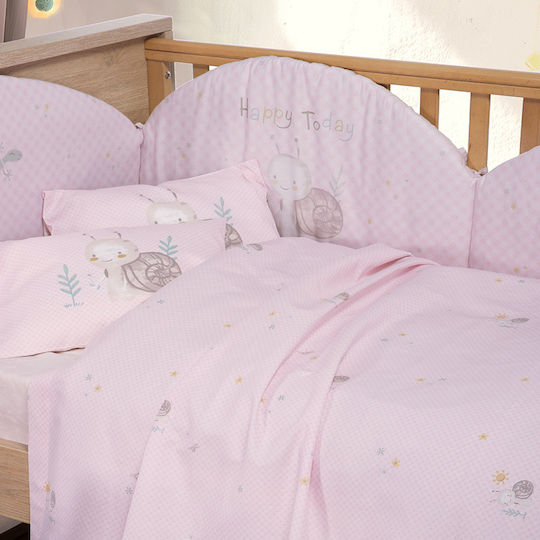 Nef-Nef Homeware Σετ Βρεφικά Σεντόνια Κούνιας Βαμβακερά Cute Snail Cute Snail - Pink 120x170εκ. 3τμχ