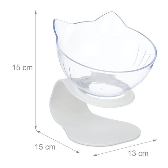 Bol ortopedic pentru hrană și apă pisici 2 bucăți bază antiderapantă transparent alb 15 x 13 x 15 cm