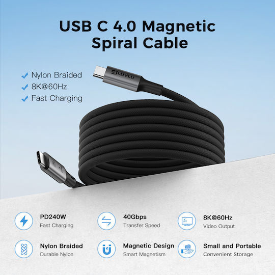 Cablu Luvlu Usb C 4.0 Usb C-C 8k@60hz 4k@144hz Pd 240w Încărcare Super Rapidă Design Magnetic Inteligent Transfer Date 40gbps Compatibil Thunderbolt 4 Cablu Încărcare Super Rapidă Iphone 16 Pro Max Galaxy S25 S24 Lungime 150cm
