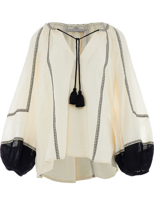 Γυναικεία Μπλούζα Βαμβακερή Μακρυμάνικη Off White, Μαύρο