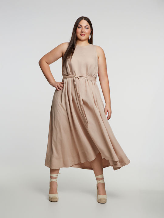 Rochie De Vară Midi Pentru Nuntă Botez Bej