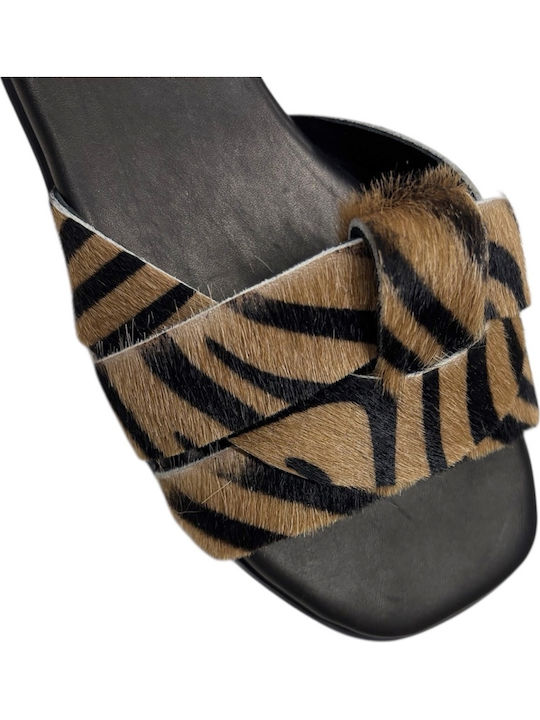 Leder Flache Sandalen für Damen in Beige Farbe