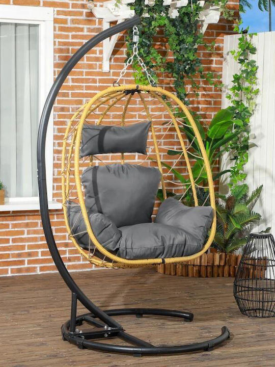 Κούνια Πολυθρόνα με Βάση και Μαξιλάρι Rattan Μαύρη Αντοχής έως 150kg