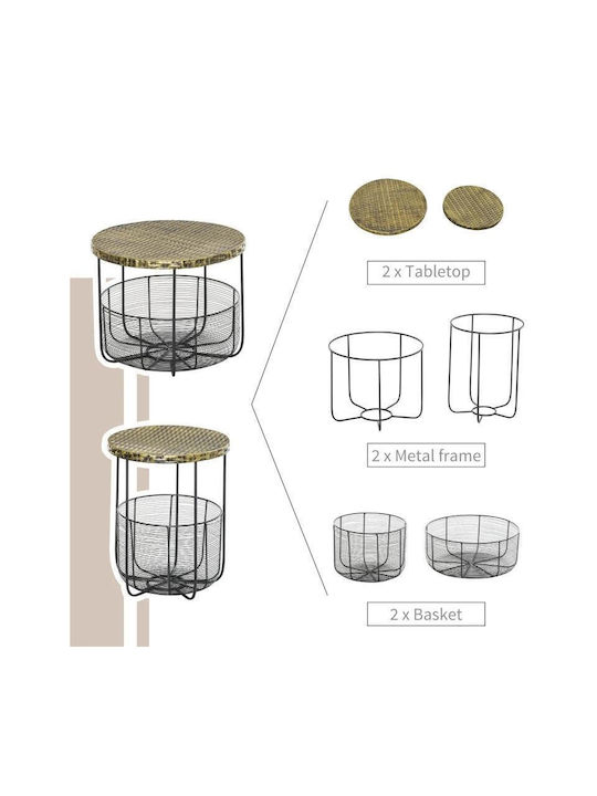 Masa pentru spații exterioare mici Rattan cu schelet metalic Negru 46x46x35.5buc