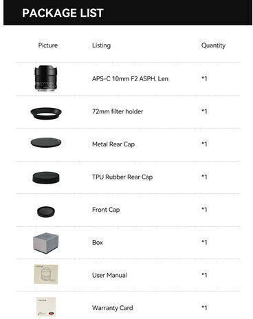 TTArtisan Crop Camera Lens 10mm f/2.0 Fixed for Sony E Mount Black