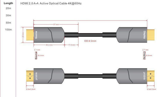 Prolink HDMI 2.0 Premium High Speed 4K 60Hz HDR Cable HDMI male - HDMI male 20m Μαύρο