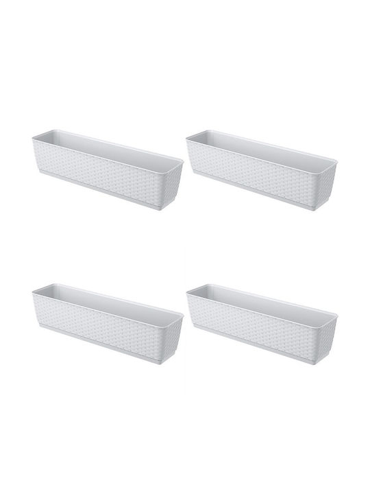 Set 4 Ghivece Decorative Mercaton Imitatie Ratan Alb 59x15.4x14.2 Cm