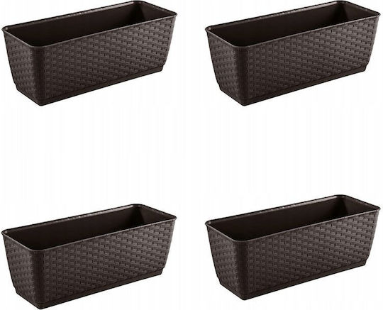 Set 4 Decorative Planters Mercaton Imitation Rattan Brown 49.2x17.2x17.4 Cm