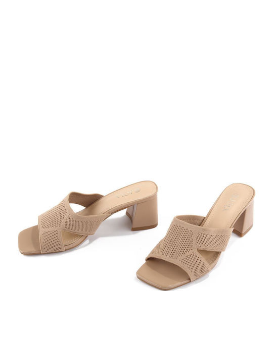 Mules mit Hoch Absatz in Beige Farbe