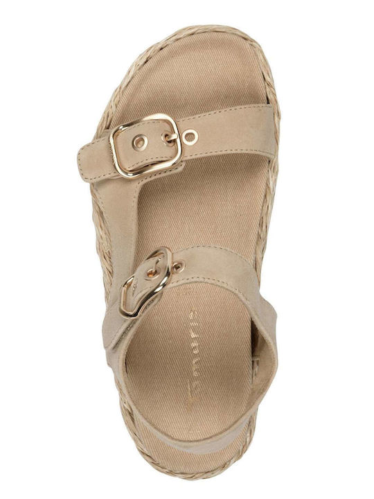Leather Women's Flat Sandals Beige