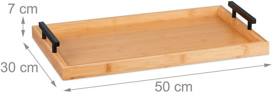 Relaxdays Bambus Dreptunghiular Tavă de Servire din Bamboo cu Mânere în Culoare Gri 50x50x30cm 10046253 1buc