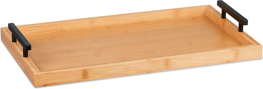 Relaxdays Bambus Dreptunghiular Tavă de Servire din Bamboo cu Mânere în Culoare Gri 50x50x30cm 10046253 1buc
