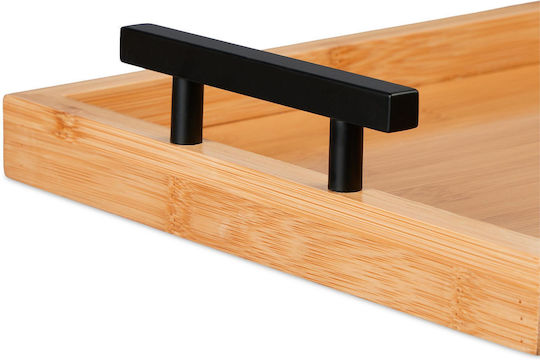 Relaxdays Bambus Dreptunghiular Tavă de Servire din Bamboo cu Mânere în Culoare Gri 50x50x30cm 10046253 1buc