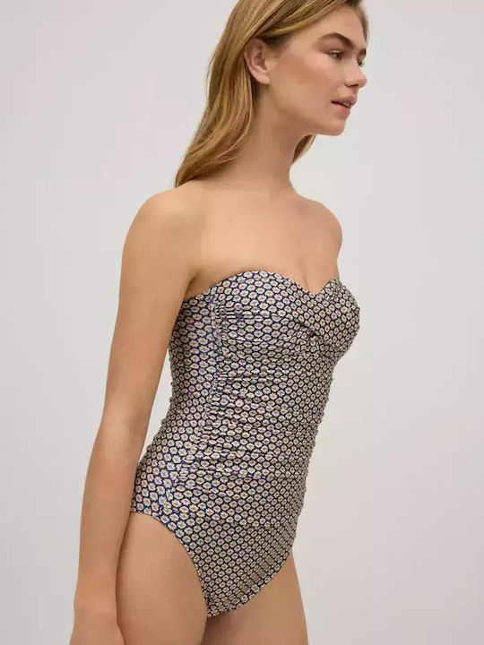 Strapless One-Piece Swimsuit Floral Glitter
