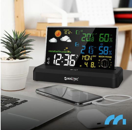 Wireless Weather Station Maltec Daily2000m Internal Temperature Range -9.9°C To 50°C Barometer Humidity Range 20% To 95% Sensor Included Black