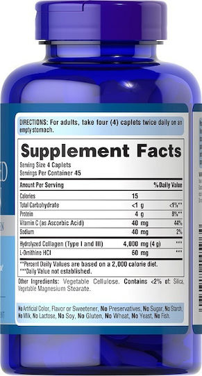 Puritan's Pride Hydrolyzed Collagen 1000мг с Витамин C 180 капси