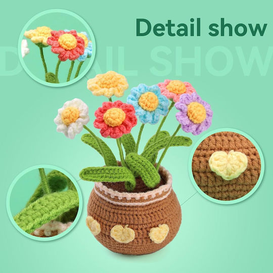 Complete Diy Crochet Set Beginners Advanced Accessories Yarn Tools Instructions Included Decorative Model Handmade Flower Pot Daisies Multicolor Brown