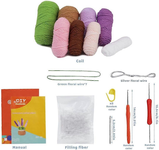 Set complet de croșetat DIY pentru începători și avansați, accesorii incluse, fire, unelte, instrucțiuni, model decorativ, ghiveci de flori lucrat manual, lavandă mov