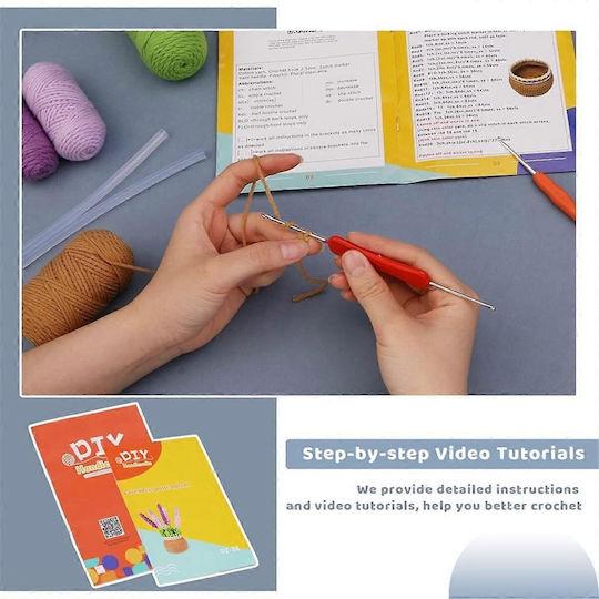 Set complet de croșetat DIY pentru începători și avansați, accesorii incluse, fire, unelte, instrucțiuni, model decorativ, ghiveci de flori lucrat manual, lavandă mov